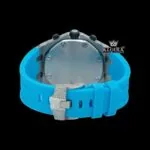 Red Standard Numerals Chronograph Blue Rubber Strap Moissanite Watch Caseback View