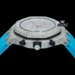 Red Standard Numerals Chronograph Blue Rubber Strap Moissanite Watch Crown View