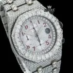 Red Standard Numerals Chronograph Dial Moissanite Watch Close Up Dial View