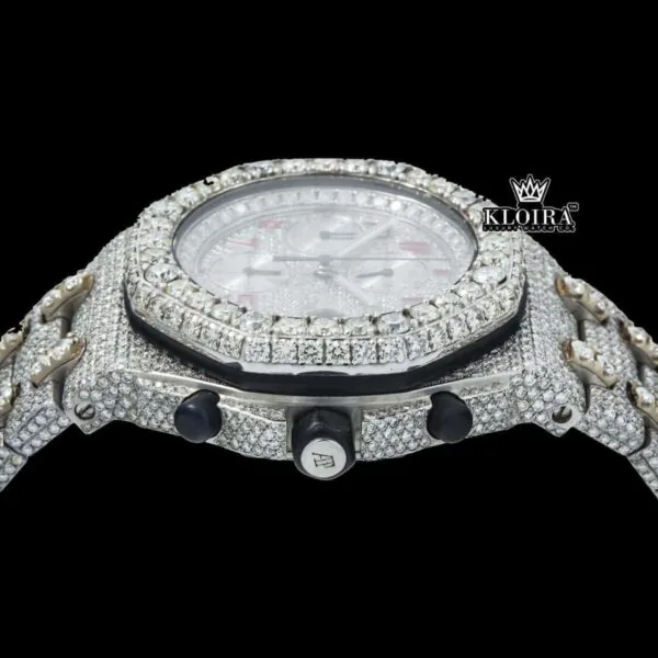 Red Standard Numerals Chronograph Dial Moissanite Watch Crown View