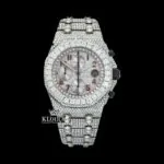 AP Red Standard Numerals Chronograph Dial Moissanite Watch with gold plating and white dial