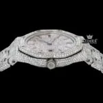 Red Stick Markers White Dial Fully Iced Out Moissanite Diamonds Watch Crown View