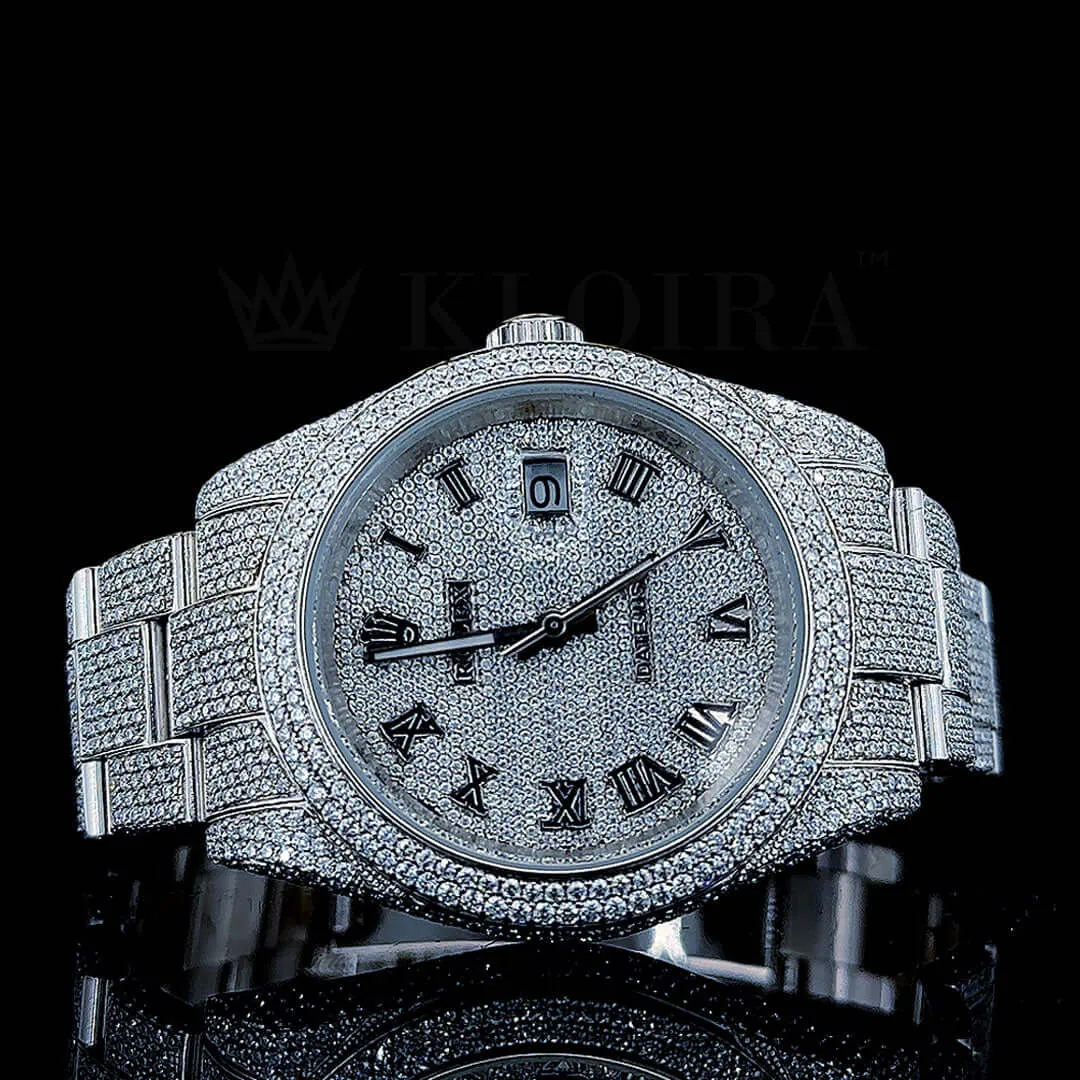 Roles Datejust Moissanite Women's Watch with Silver Case and Black Roman Numerals