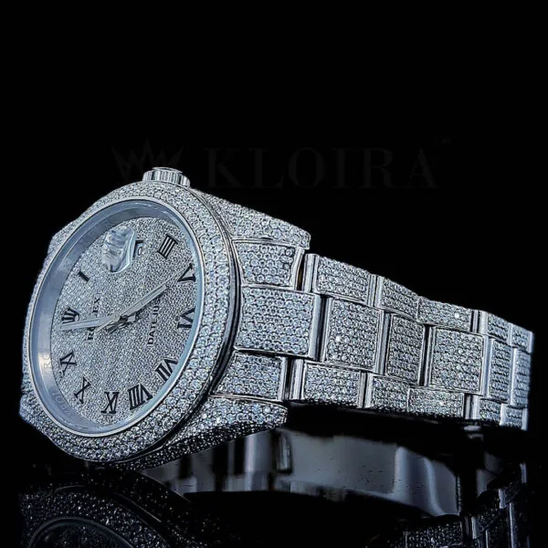 Roles Datejust 40mm Silver Diamond Studded Swiss Made Black Roman Numerals Watch