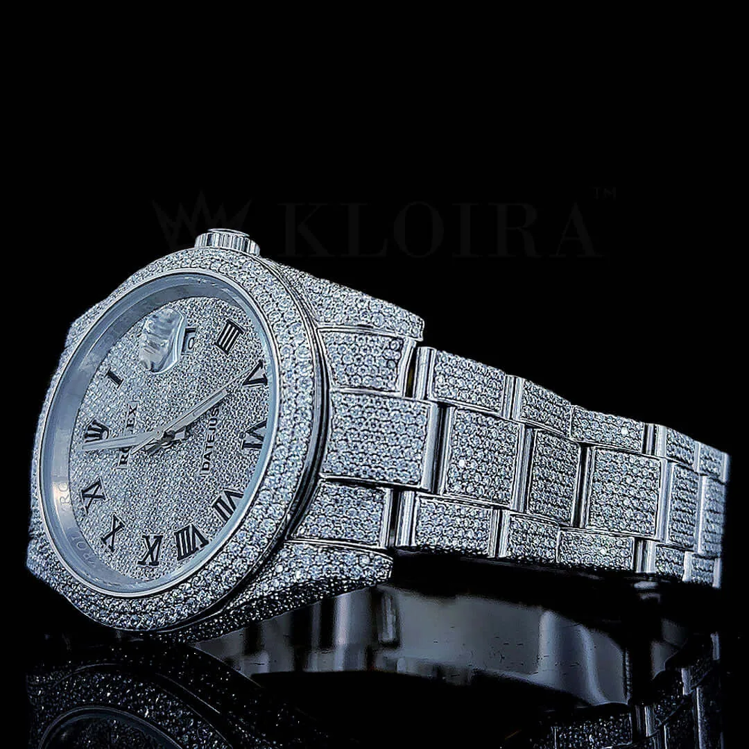 Roles Datejust 40mm Silver Diamond Studded Swiss Made Black Roman Numerals Watch