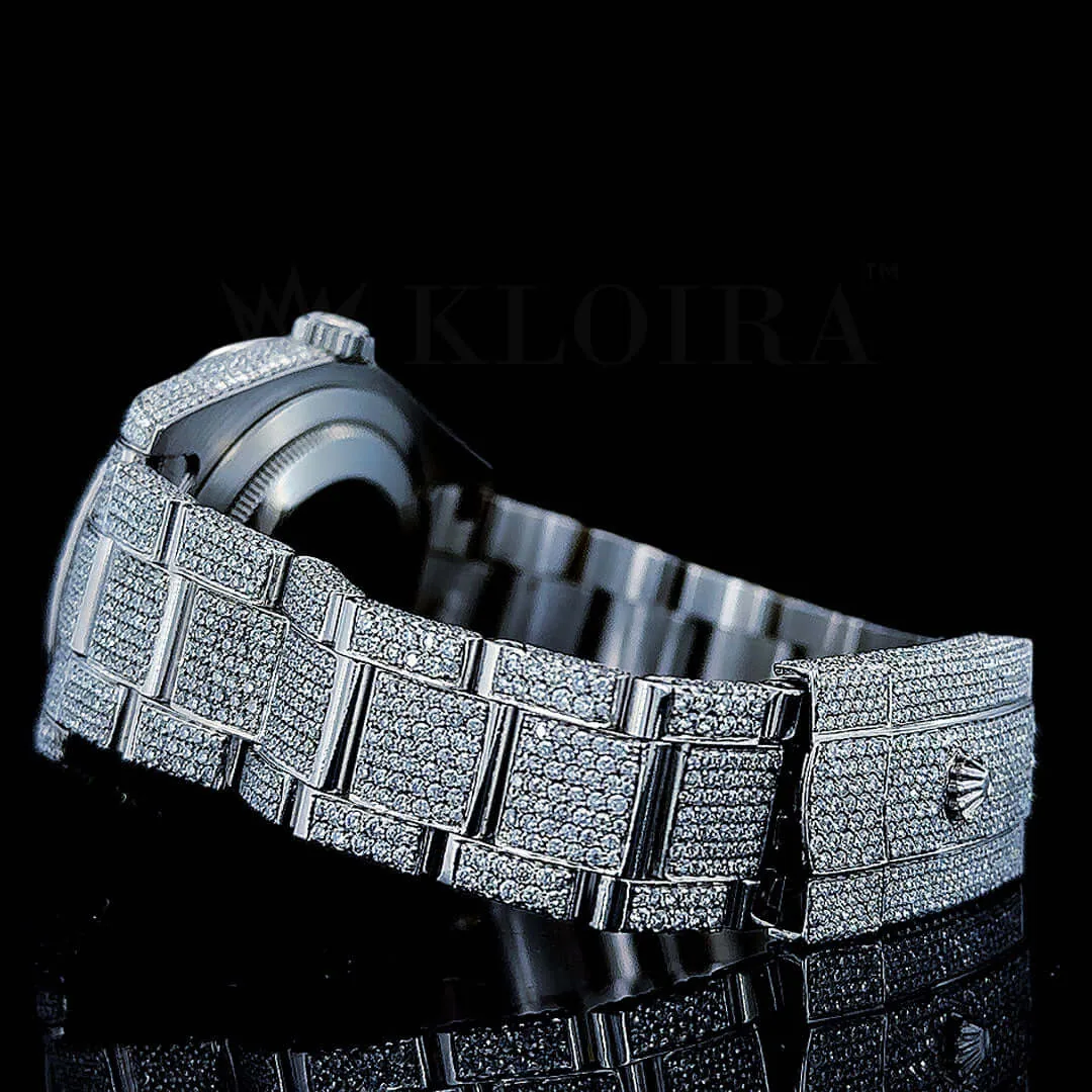 Roles Datejust 40mm Silver Diamond Studded Swiss Made Black Roman Numerals Watch