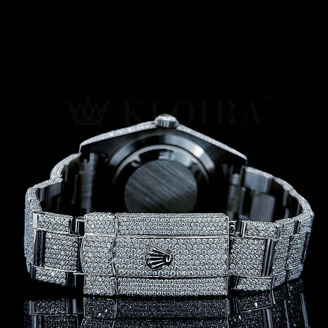 Roles Datejust 40mm Silver Diamond Studded Swiss Made Black Roman Numerals Watch
