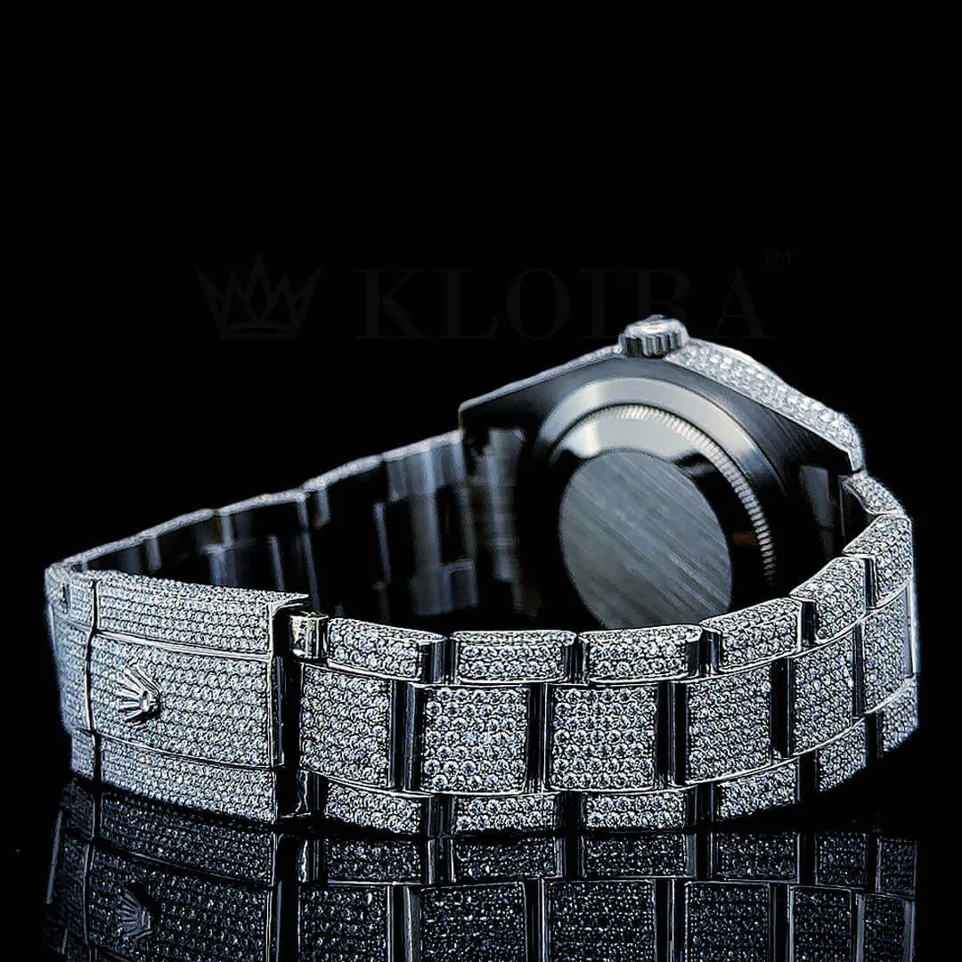 Roles Datejust 40mm Silver Diamond Studded Swiss Made Black Roman Numerals Watch