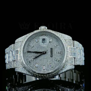 Roles Datejust 40mm Moissanite Silver Watch with Emerald Hands
