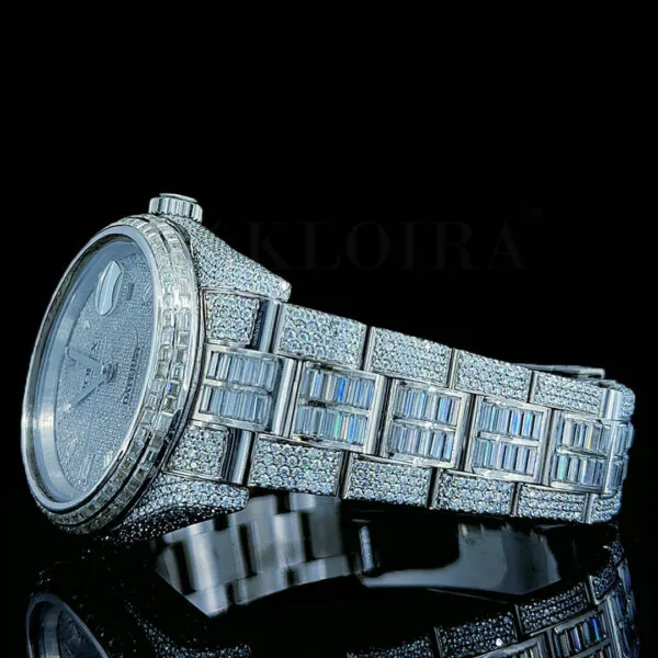 Roles Datejust 40mm Silver Diamond Studded Swiss Made Emerald Strap Watch