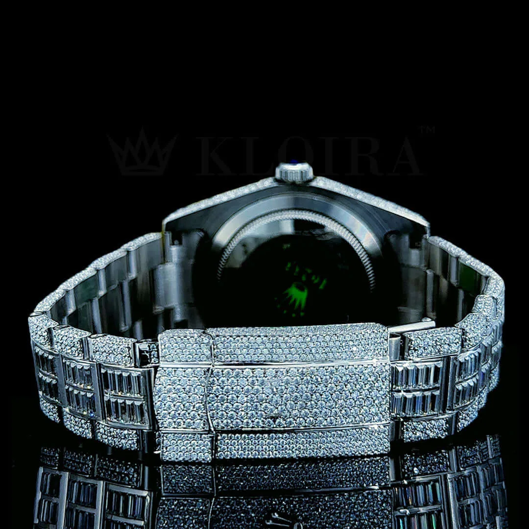 Roles Datejust 40mm Silver Diamond Studded Swiss Made Emerald Strap Watch