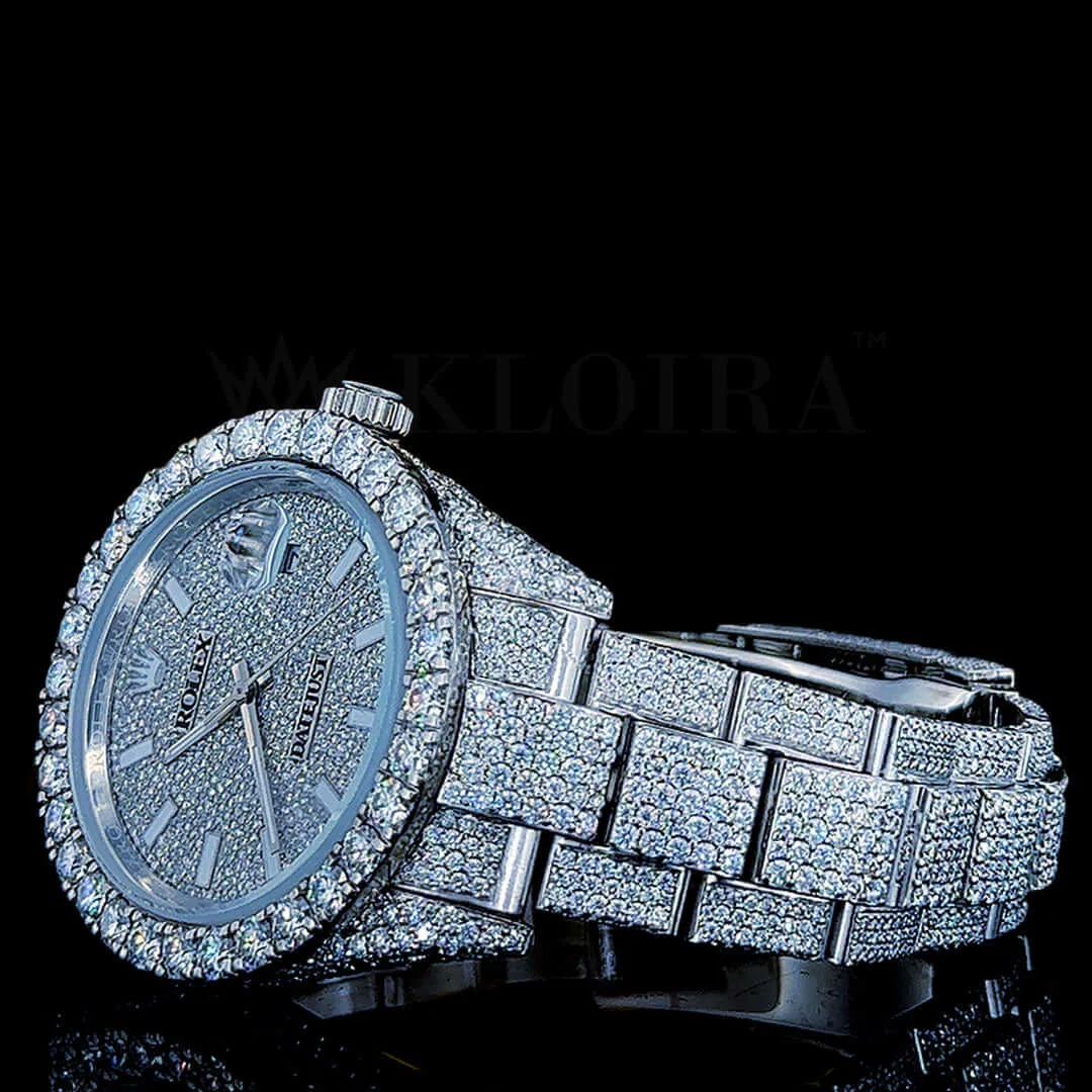 Roles Datejust 40mm Silver Diamond Studded Swiss Made Silver Hands Dial Watch