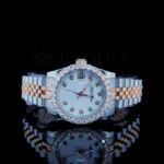 Roles Datejust Moissanite Watch in rose silver with white dial and diamond accents