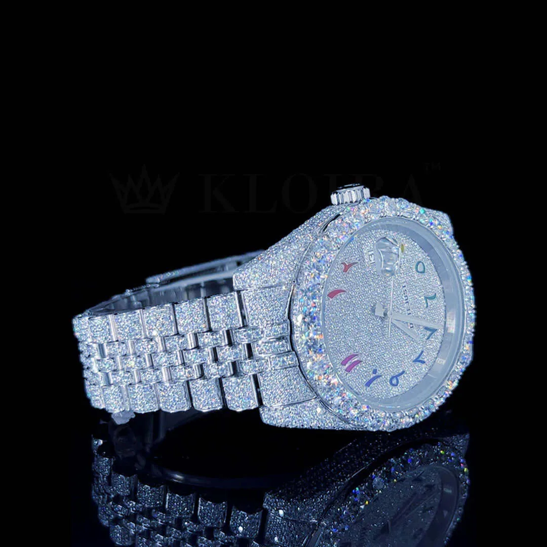 Roles Datejust Silver 41mm Diamond Studded Swiss Made Arabic Multi Color Numeral Watch
