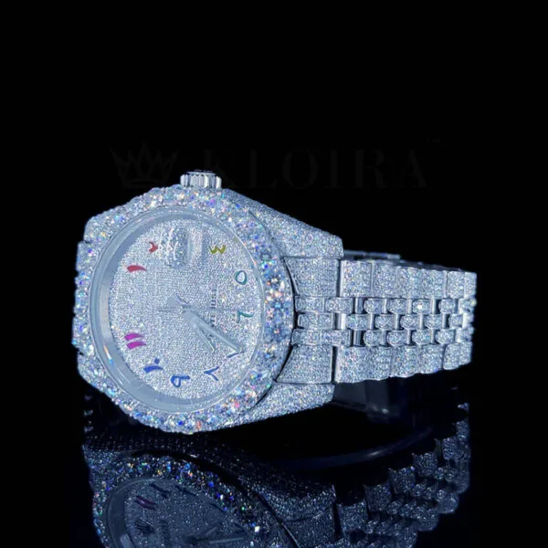 Roles Datejust Silver 41mm Diamond Studded Swiss Made Arabic Multi Color Numeral Watch