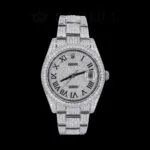 Roles Datejust Moissanite Watch Silver with Diamond Studs and Analog Display