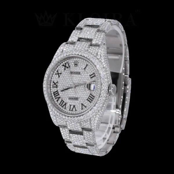 Roles Datejust Silver 41mm Diamond Studded Swiss Made Black Hands & Numerals Watch