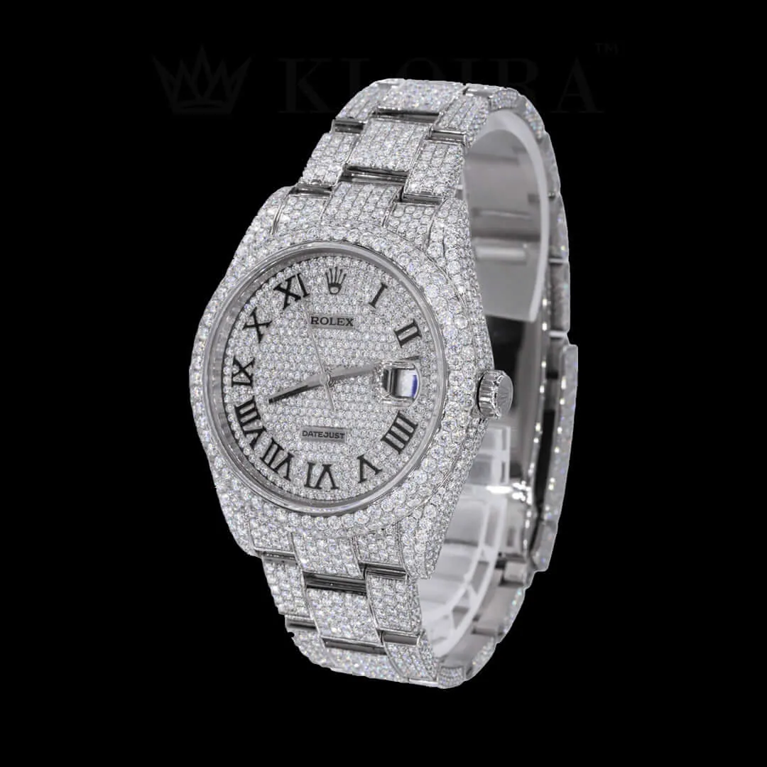 Roles Datejust Silver 41mm Diamond Studded Swiss Made Black Hands & Numerals Watch
