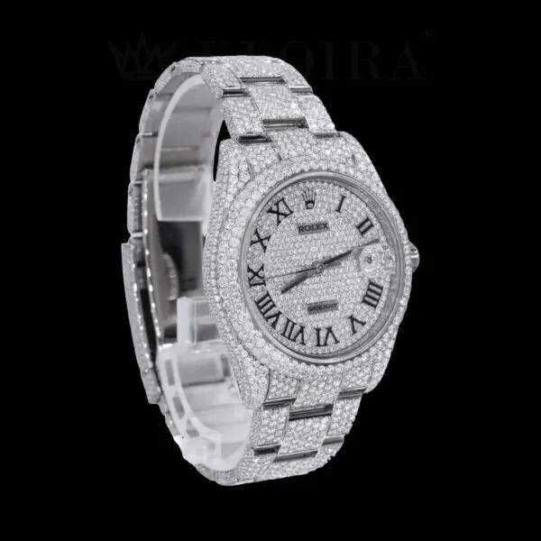 Roles Datejust Silver 41mm Diamond Studded Swiss Made Black Hands & Numerals Watch
