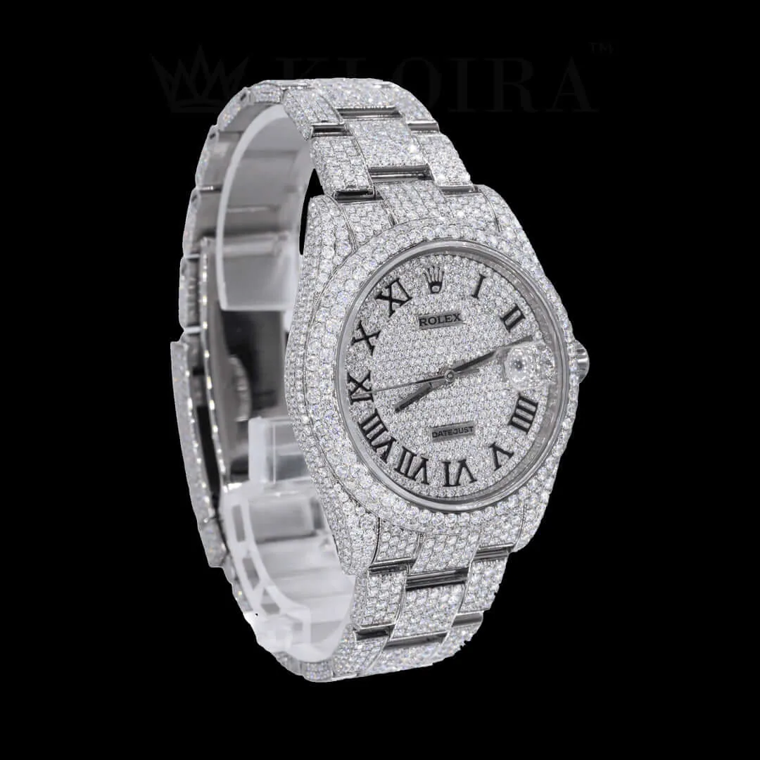 Roles Datejust Silver 41mm Diamond Studded Swiss Made Black Hands & Numerals Watch