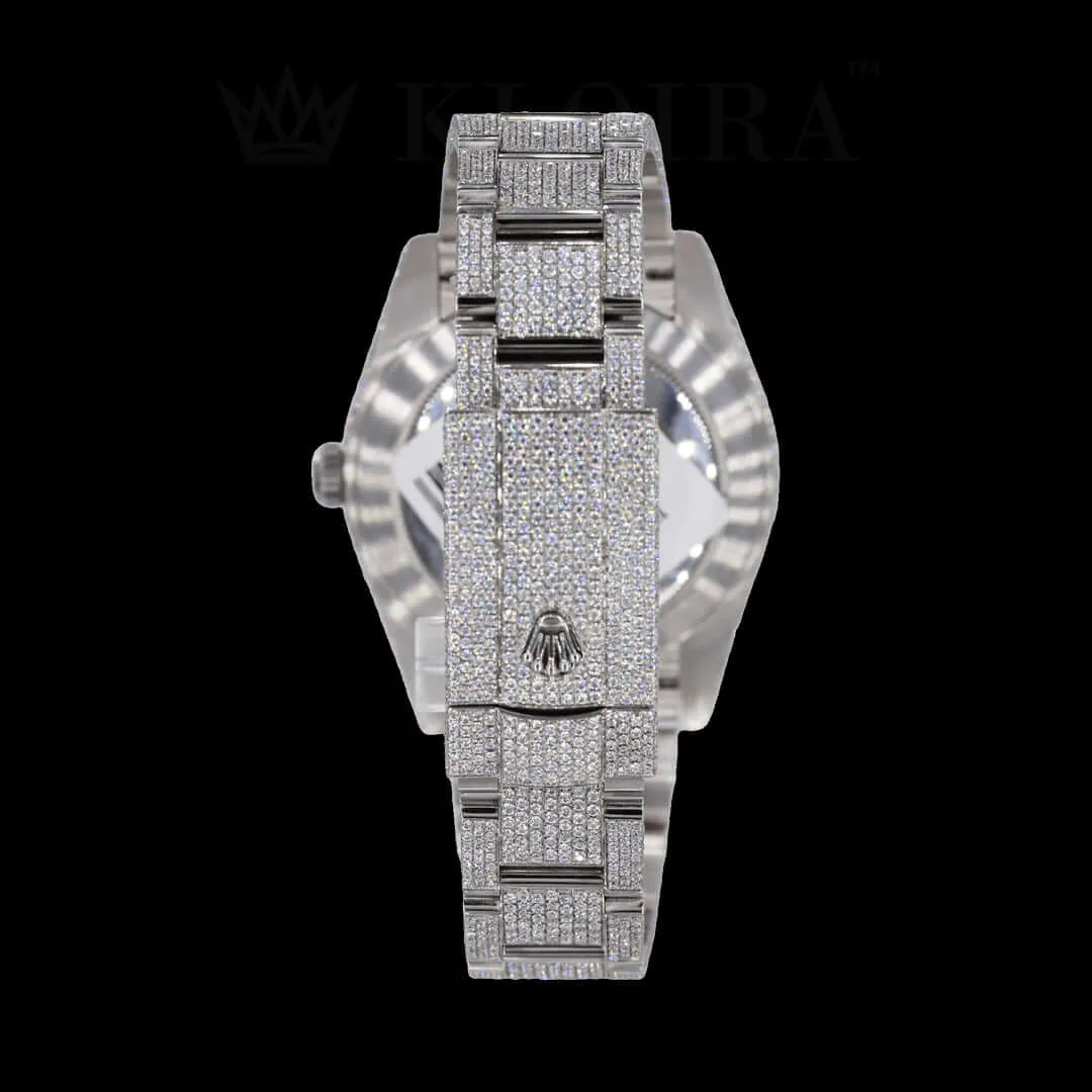 Roles Datejust Silver 41mm Diamond Studded Swiss Made Black Hands & Numerals Watch