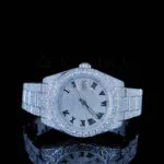 Roles Datejust Silver 41mm Moissanite Watch with black Roman numerals