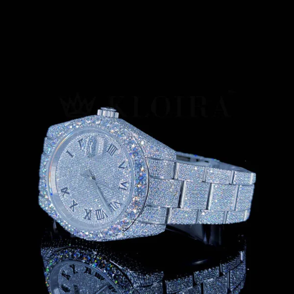 Roles Datejust Silver 41mm Diamond Studded Swiss Made Black Roman Watch