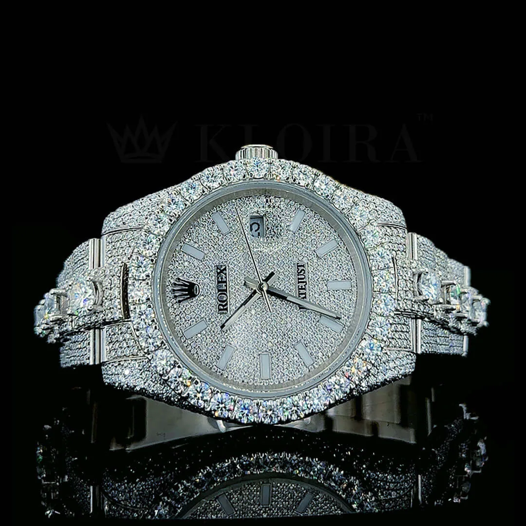 Roles Datejust Women Silver 33mm Moissanite Stick Numerals Watch with bright white dial