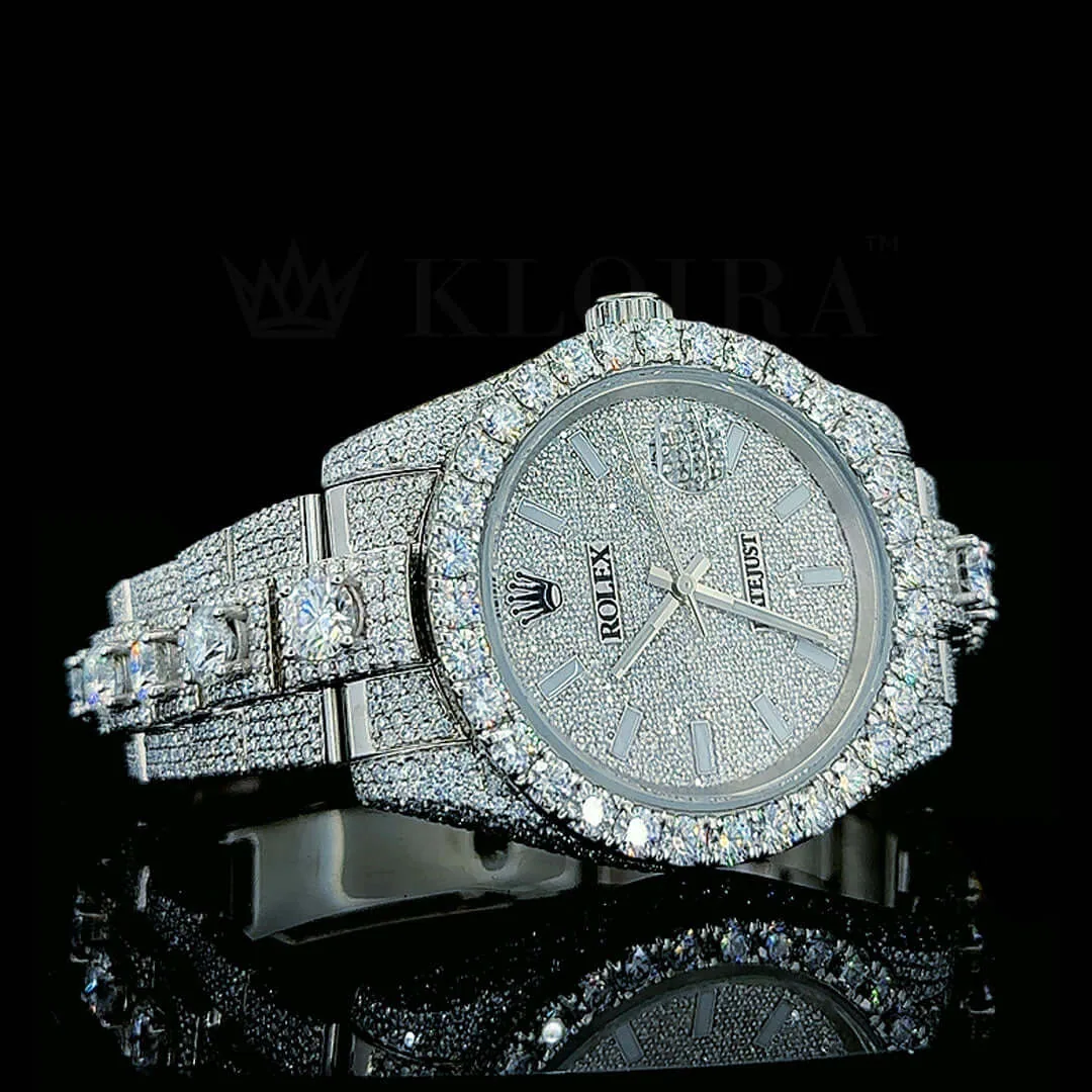 Roles Datejust Silver 41mm Diamond Studded Swiss Made Stick Numerals Watch