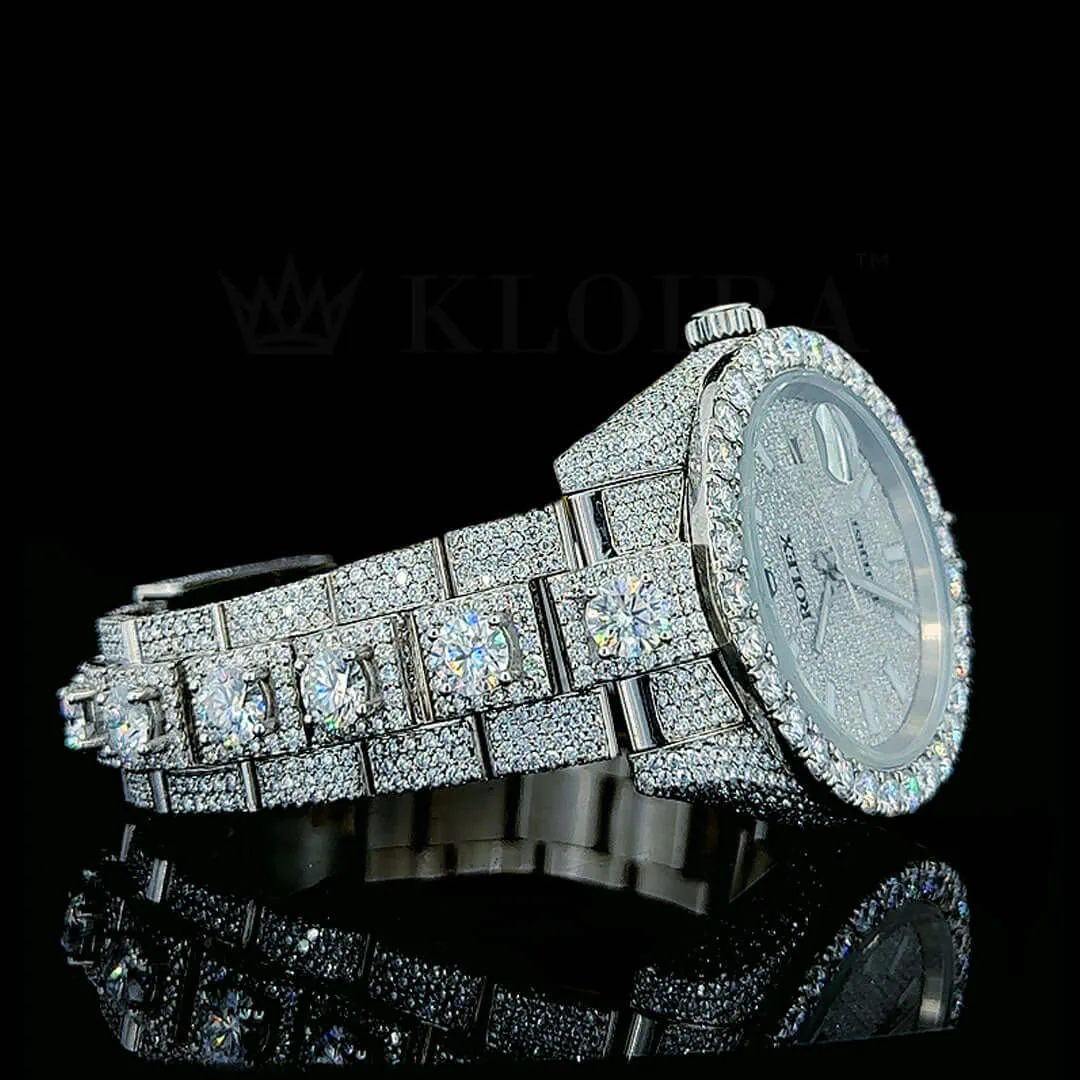 Roles Datejust Silver 41mm Diamond Studded Swiss Made Stick Numerals Watch