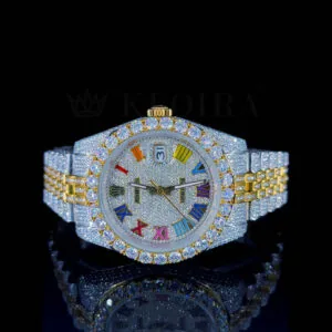 Roles Datejust Moissanite Watch in Yellow Silver 41mm
