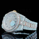 Roles Day Date Women Rose Silver 33mm Diamond Studded Swiss Made Arabic Numerals Watch