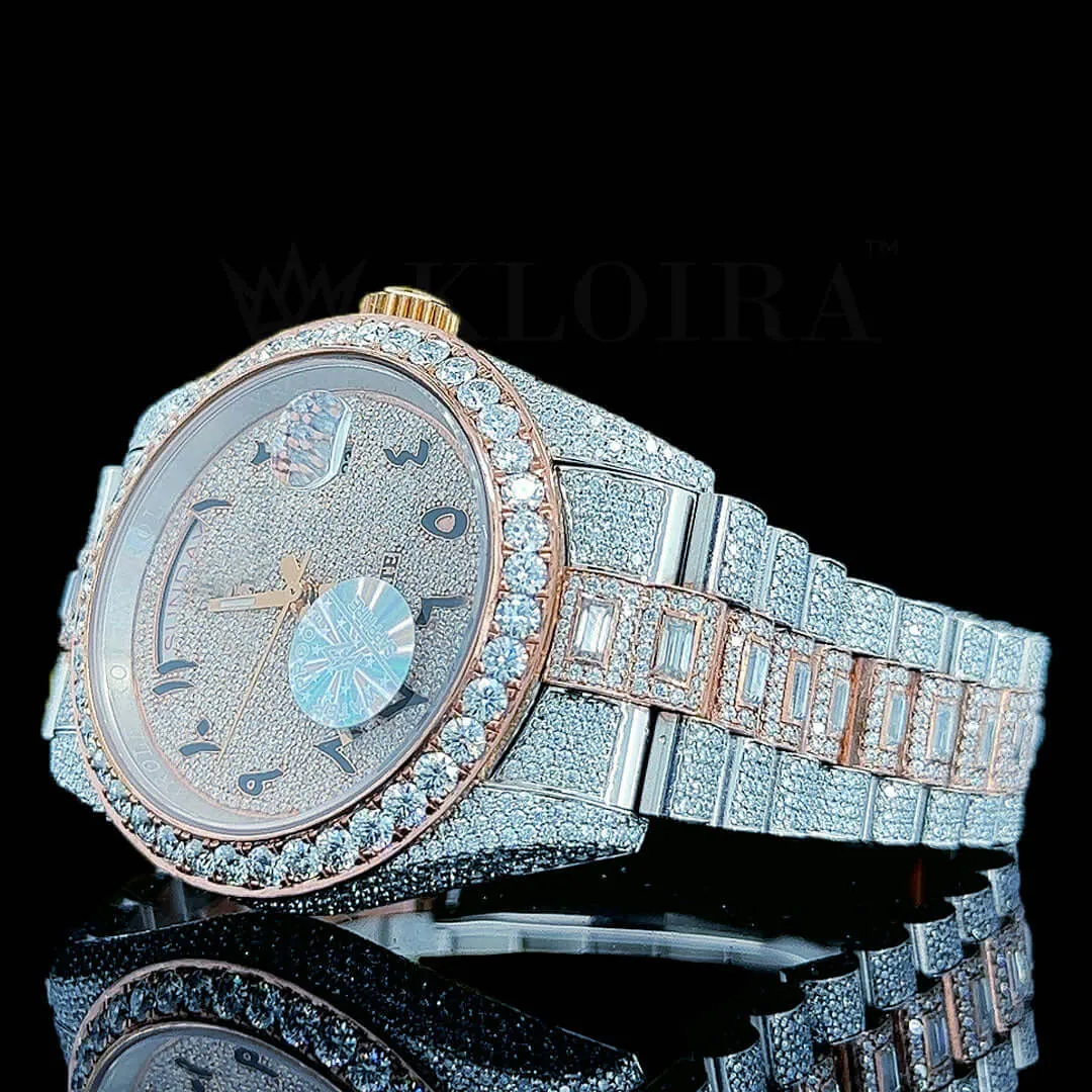 Roles Day Date Women Rose Silver 33mm Diamond Studded Swiss Made Arabic Numerals Watch