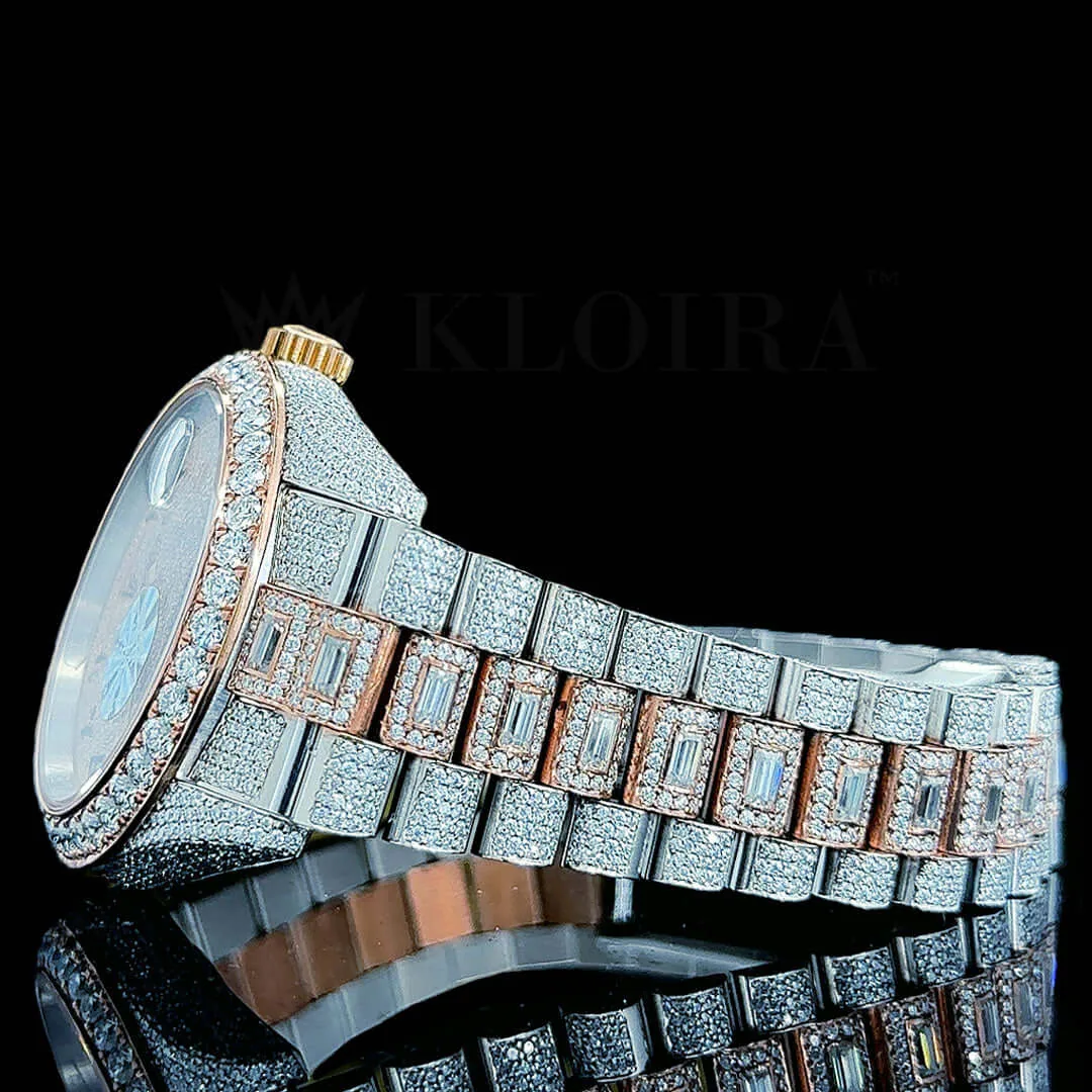 Roles Day Date Women Rose Silver 33mm Diamond Studded Swiss Made Arabic Numerals Watch