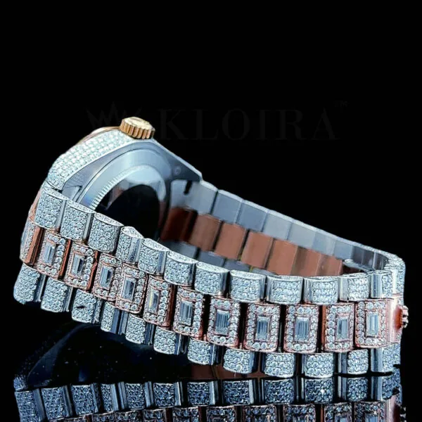 Roles Day Date Women Rose Silver 33mm Diamond Studded Swiss Made Arabic Numerals Watch