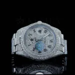 Roles Day-Date Moissanite Watch in Silver with Black Roman Numerals and Bright White Dial