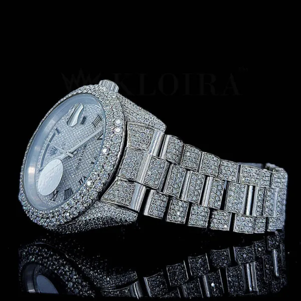 Roles Day Date Women Silver 33mm Diamond Studded Swiss Made Black Roman Numerals Watch