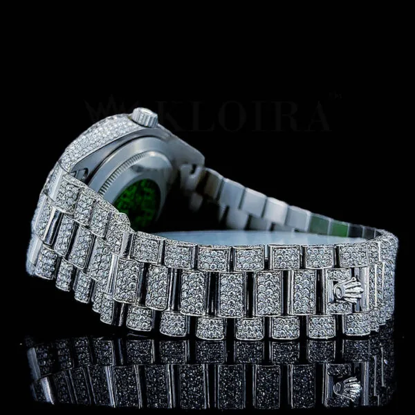 Roles Day Date Women Silver 33mm Diamond Studded Swiss Made Black Roman Numerals Watch