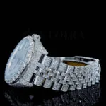 Roles Day Date Women Silver 36mm Diamond Studded Swiss Made Black Arabic Numerals Watch