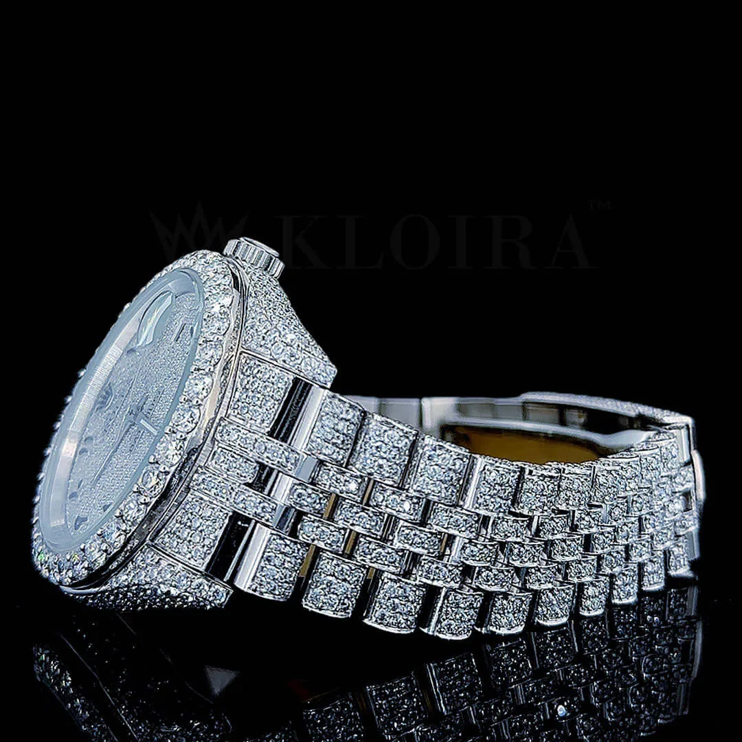 Roles Day Date Women Silver 36mm Diamond Studded Swiss Made Black Arabic Numerals Watch