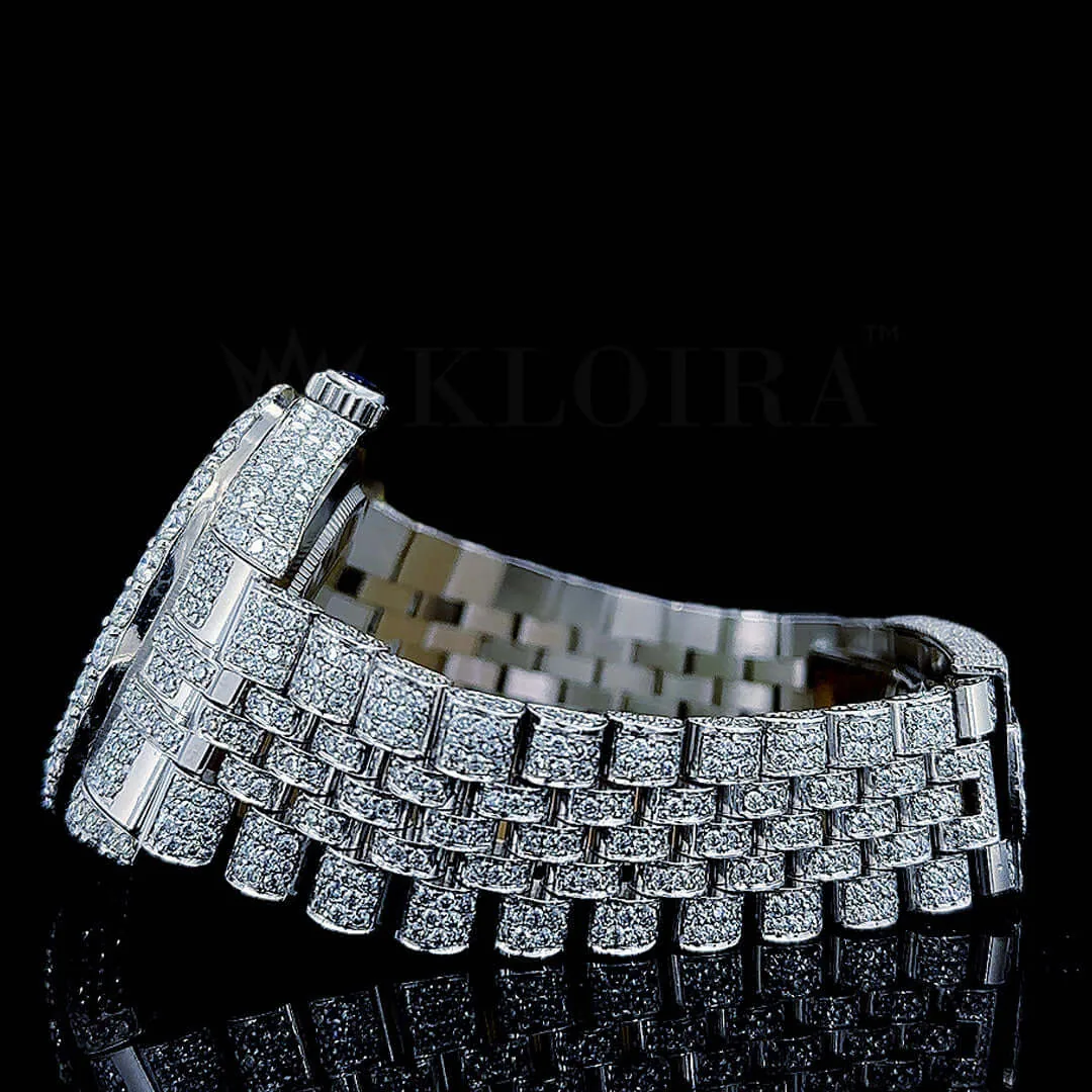 Roles Day Date Women Silver 36mm Diamond Studded Swiss Made Black Arabic Numerals Watch