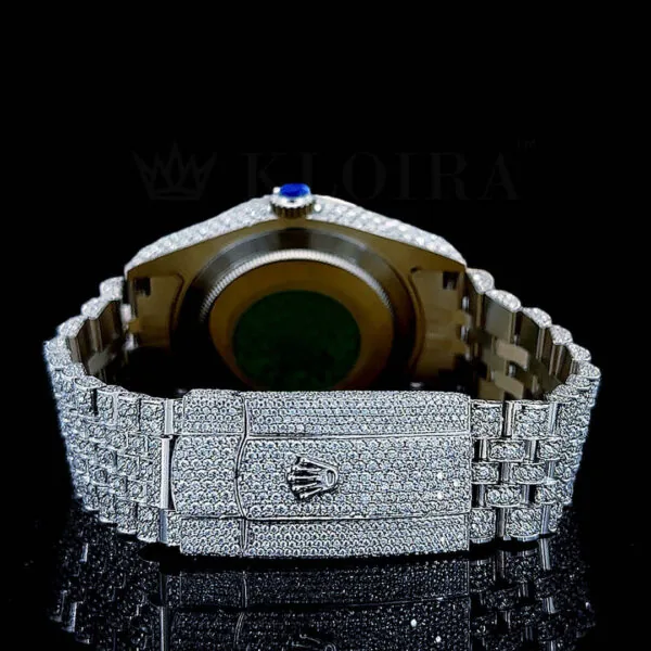 Roles Day Date Women Silver 36mm Diamond Studded Swiss Made Black Arabic Numerals Watch