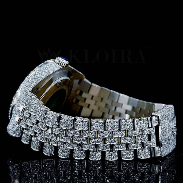 Roles Day Date Women Silver 36mm Diamond Studded Swiss Made Black Arabic Numerals Watch