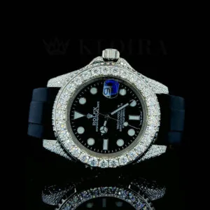 Roles Yacht-Master 42mm Moissanite Silver Rubber Strap Watch