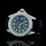 Roles Yacht-Master 42mm Silver Solid Diamond Studded Swiss Made Rubber Strap Watch