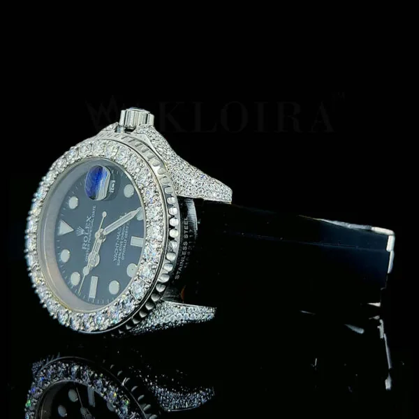 Roles Yacht-Master 42mm Silver Solid Diamond Studded Swiss Made Rubber Strap Watch