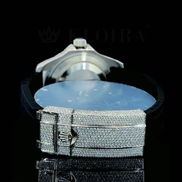 Roles Yacht-Master 42mm Silver Solid Diamond Studded Swiss Made Rubber Strap Watch
