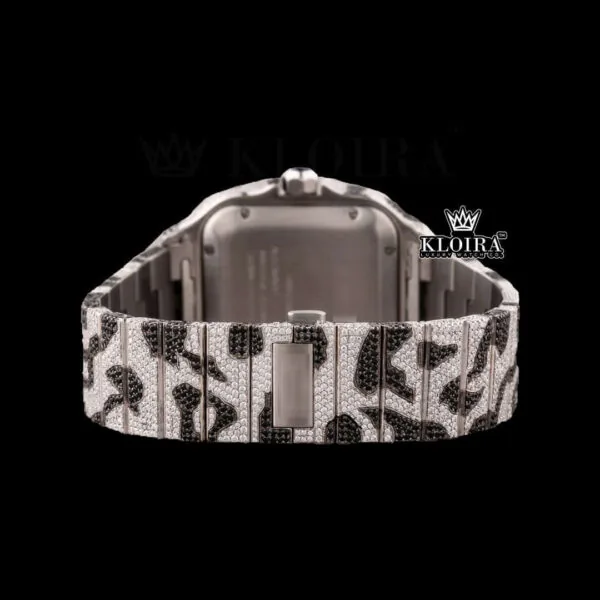 Roman Dial Black Camouflage Iced Out Strap Moissanite Watch Caseback View