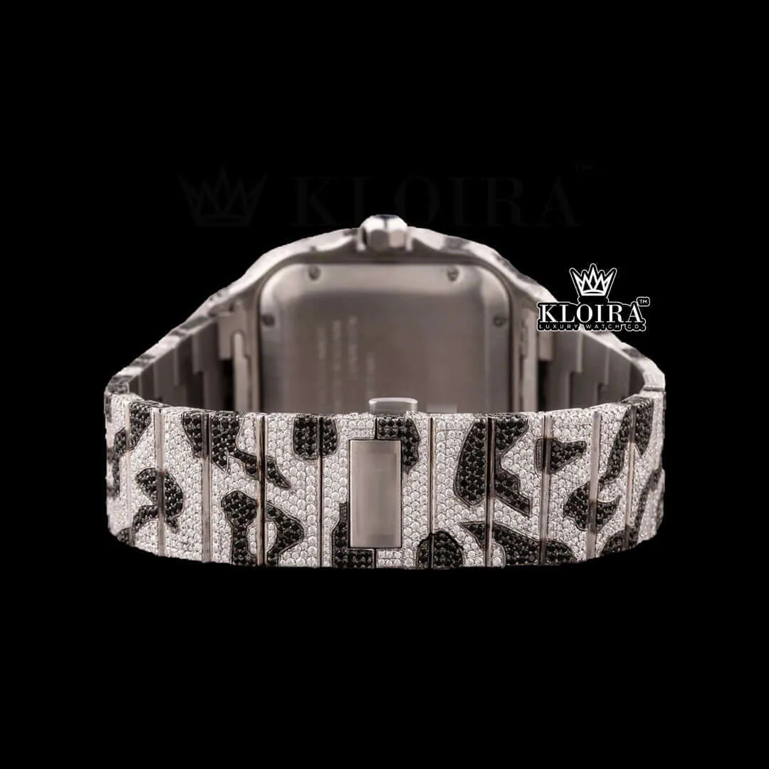 Roman Dial Black Camouflage Iced Out Strap Moissanite Watch Caseback View