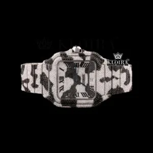Cartior Roman Dial Black Camouflage Iced Out Moissanite Watch